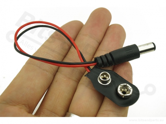 Voedings-stekker Jack Plug Male DC 2,1x5,5mm naar 9V batterij connector